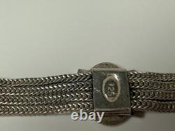 Sterling Silver & Blue Enamel Turkish Bracelet 6.5 Foxtail Multi Strand Panel