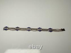 Sterling Silver & Blue Enamel Turkish Bracelet 6.5 Foxtail Multi Strand Panel