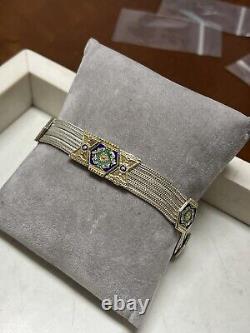 Sterling Silver & Blue Enamel Turkish Bracelet 6.8 33G Estate European India