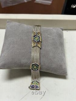 Sterling Silver & Blue Enamel Turkish Bracelet 6.8 33G Estate European India