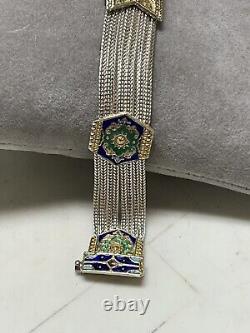 Sterling Silver & Blue Enamel Turkish Bracelet 6.8 33G Estate European India