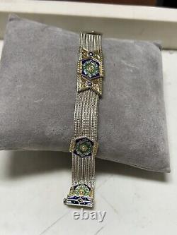 Sterling Silver & Blue Enamel Turkish Bracelet 6.8 33G Estate European India