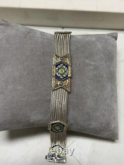 Sterling Silver & Blue Enamel Turkish Bracelet 6.8 33G Estate European India