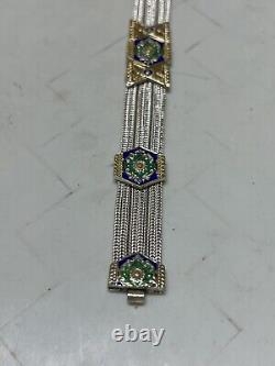 Sterling Silver & Blue Enamel Turkish Bracelet 6.8 33G Estate European India