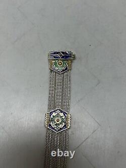 Sterling Silver & Blue Enamel Turkish Bracelet 6.8 33G Estate European India