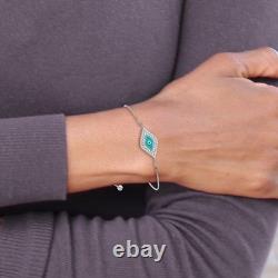 Sterling Silver Cubic Zirconia Blue Enamel Eye Adjustable Bracelet 7.5 2.7gm