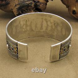 Sterling Silver Cuff Bracelet with Blue, Gold and Green Enamel