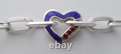Sterling Silver Enamel Blue/Red Heart Bracelet/13.0 Gr