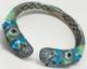 Sterling Silver Enamel Green Blue Gem Bracelet Cuff Rare