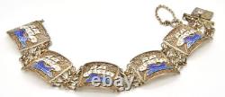 Sterling Silver Enameled Blue And White Filigree Sea Sailboat Bracelet Estate