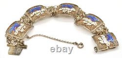 Sterling Silver Enameled Blue And White Filigree Sea Sailboat Bracelet Estate