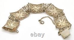 Sterling Silver Enameled Blue And White Filigree Sea Sailboat Bracelet Estate