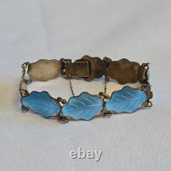 Sterling Silver Floral Panel Bracelet 18.71g Fine Jewelry 7 Blue Enamel Leaves