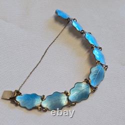 Sterling Silver Floral Panel Bracelet 18.71g Fine Jewelry 7 Blue Enamel Leaves