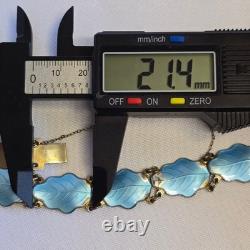 Sterling Silver Floral Panel Bracelet 18.71g Fine Jewelry 7 Blue Enamel Leaves