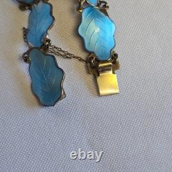 Sterling Silver Floral Panel Bracelet 18.71g Fine Jewelry 7 Blue Enamel Leaves