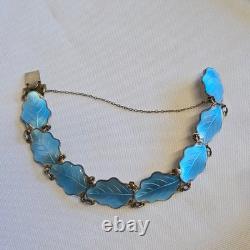 Sterling Silver Floral Panel Bracelet 18.71g Fine Jewelry 7 Blue Enamel Leaves