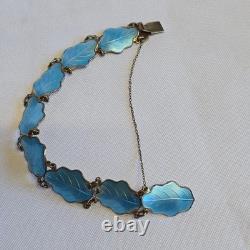 Sterling Silver Floral Panel Bracelet 18.71g Fine Jewelry 7 Blue Enamel Leaves
