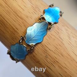 Sterling Silver Floral Panel Bracelet 18.71g Fine Jewelry 7 Blue Enamel Leaves