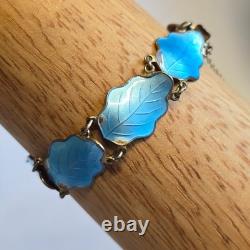Sterling Silver Floral Panel Bracelet 18.71g Fine Jewelry 7 Blue Enamel Leaves