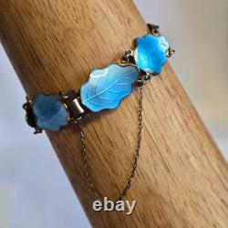 Sterling Silver Floral Panel Bracelet 18.71g Fine Jewelry 7 Blue Enamel Leaves