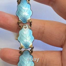Sterling Silver Floral Panel Bracelet 18.71g Fine Jewelry 7 Blue Enamel Leaves