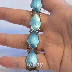 Sterling Silver Floral Panel Bracelet 18.71g Fine Jewelry 7 Blue Enamel Leaves