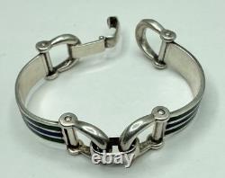 Sterling Silver Green, Navy Enamel Bracelet