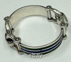 Sterling Silver Green, Navy Enamel Bracelet