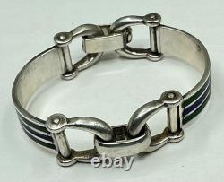 Sterling Silver Green, Navy Enamel Bracelet