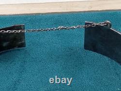 Sterling Silver Hinged Bangle Bracelet w. Blue & White Enamel Inlay, Elephants +