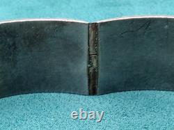 Sterling Silver Hinged Bangle Bracelet w. Blue & White Enamel Inlay, Elephants +