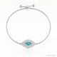 Sterling Silver Rhodium-plated Cz Blue Enamel Eye Adjustable Bracelet
