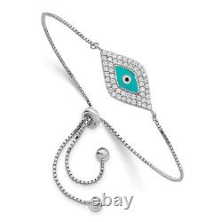 Sterling Silver Rhodium-Plated CZ Blue Enamel Eye Adjustable Bracelet