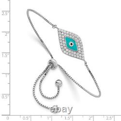 Sterling Silver Rhodium-Plated CZ Blue Enamel Eye Adjustable Bracelet