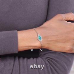 Sterling Silver Rhodium-Plated CZ Blue Enamel Eye Adjustable Bracelet