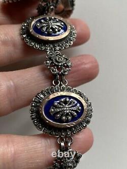 Sterling Silver Vintage Bracelet Blue Enamel Marcassite Bracciale Argento Smalto