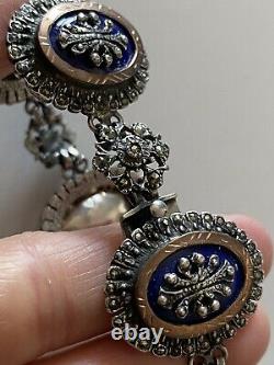 Sterling Silver Vintage Bracelet Blue Enamel Marcassite Bracciale Argento Smalto
