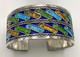 Sterling Silver Wide Blue Green And Brown Colorful Enamel Cuff Bracelet