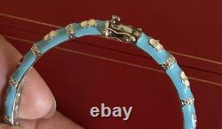 Sterling Silver and Turquoise Blue Enamel Butterfly Stackable Bangle Bracelet