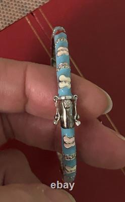Sterling Silver and Turquoise Blue Enamel Butterfly Stackable Bangle Bracelet