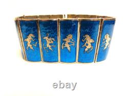 Sterling Silver blue enamel Siam Bracelet sz 7 in wgt 66.6 grams 1.25 in wide