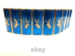 Sterling Silver blue enamel Siam Bracelet sz 7 in wgt 66.6 grams 1.25 in wide