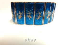 Sterling Silver blue enamel Siam Bracelet sz 7 in wgt 66.6 grams 1.25 in wide