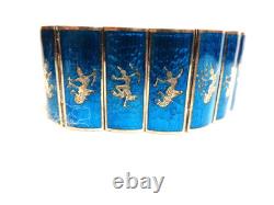 Sterling Silver blue enamel Siam Bracelet sz 7 in wgt 66.6 grams 1.25 in wide