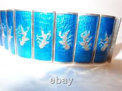 Sterling Silver blue enamel Siam Bracelet sz 7 in wgt 66.6 grams 1.25 in wide