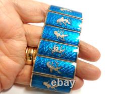 Sterling Silver blue enamel Siam Bracelet sz 7 in wgt 66.6 grams 1.25 in wide