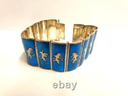 Sterling Silver blue enamel Siam Bracelet sz 7 in wgt 66.6 grams 1.25 in wide