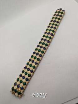 ^ Stunning CINER Enamel Blue Green Cream Harlequin design Bracelet 7 signed