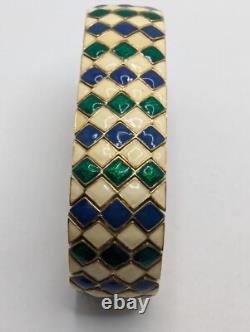 ^ Stunning CINER Enamel Blue Green Cream Harlequin design Bracelet 7 signed